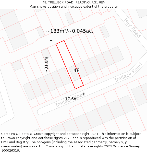 48, TRELLECK ROAD, READING, RG1 6EN: Plot and title map