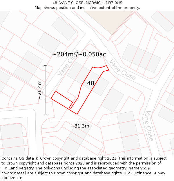 48, VANE CLOSE, NORWICH, NR7 0US: Plot and title map