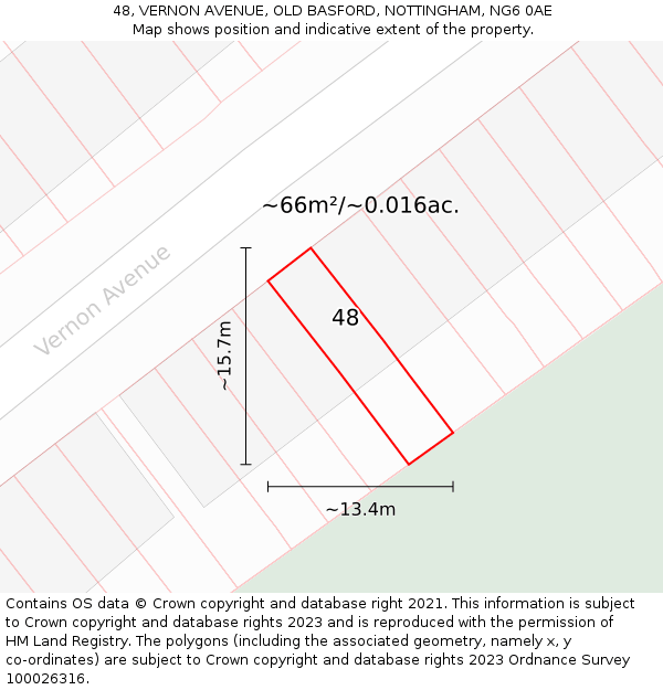 48, VERNON AVENUE, OLD BASFORD, NOTTINGHAM, NG6 0AE: Plot and title map