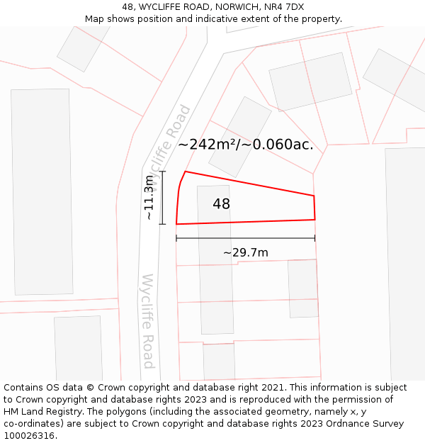 48, WYCLIFFE ROAD, NORWICH, NR4 7DX: Plot and title map
