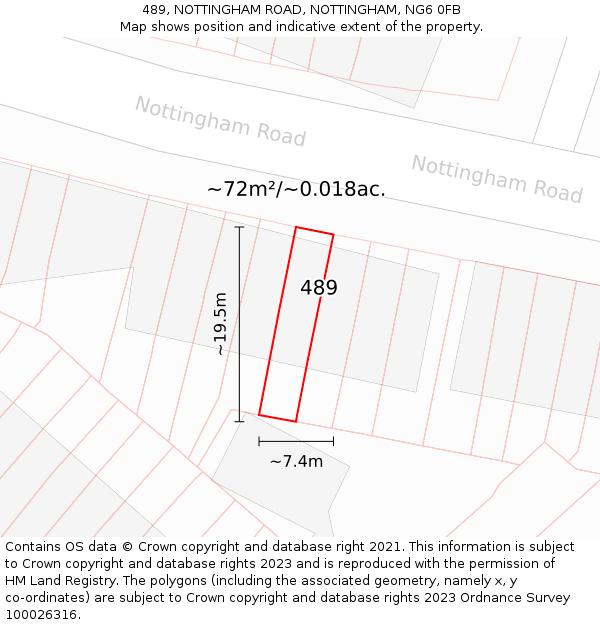 489, NOTTINGHAM ROAD, NOTTINGHAM, NG6 0FB: Plot and title map