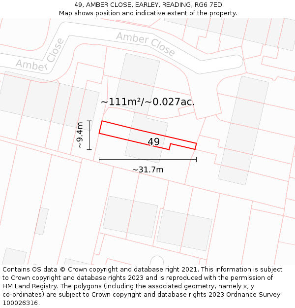 49, AMBER CLOSE, EARLEY, READING, RG6 7ED: Plot and title map