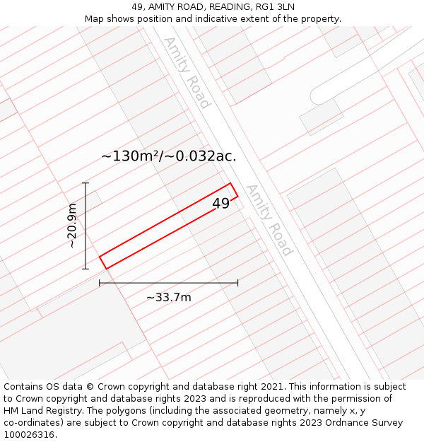 49, AMITY ROAD, READING, RG1 3LN: Plot and title map