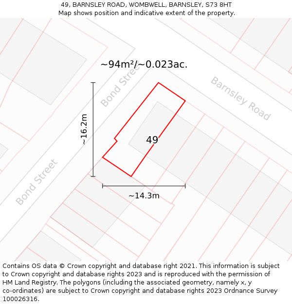 49, BARNSLEY ROAD, WOMBWELL, BARNSLEY, S73 8HT: Plot and title map