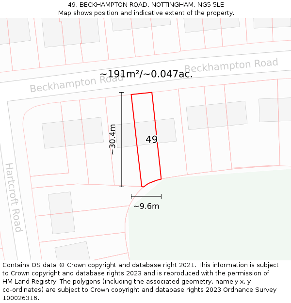 49, BECKHAMPTON ROAD, NOTTINGHAM, NG5 5LE: Plot and title map