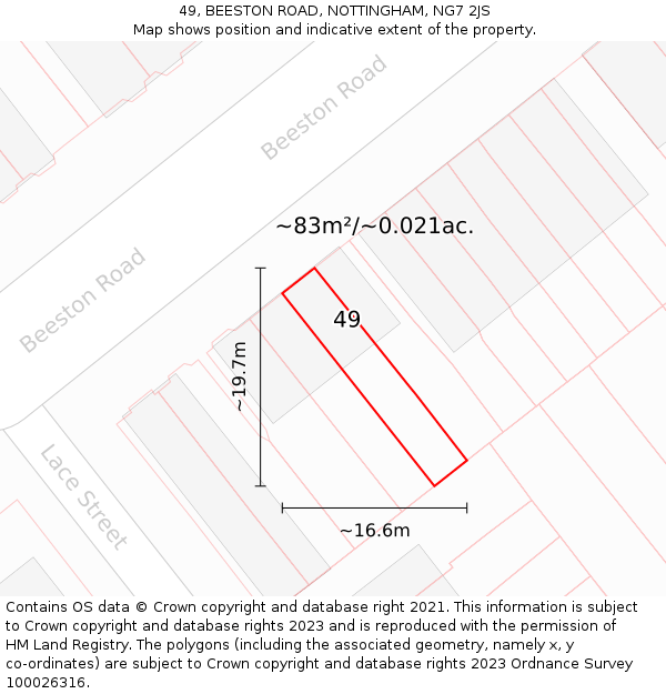 49, BEESTON ROAD, NOTTINGHAM, NG7 2JS: Plot and title map