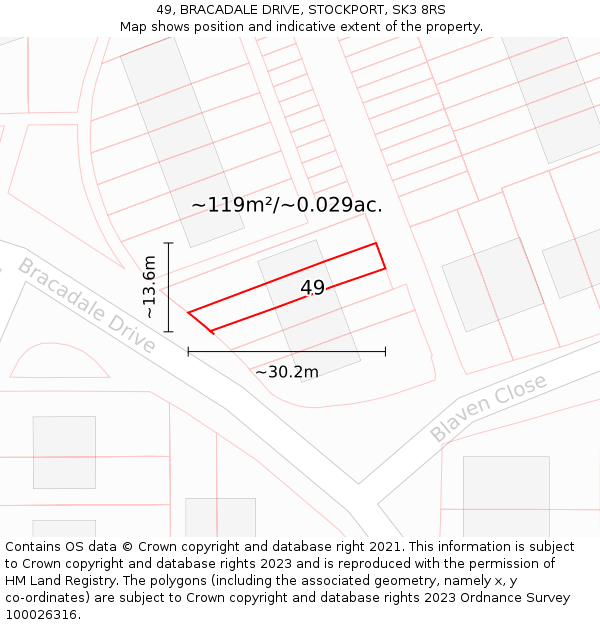 49, BRACADALE DRIVE, STOCKPORT, SK3 8RS: Plot and title map