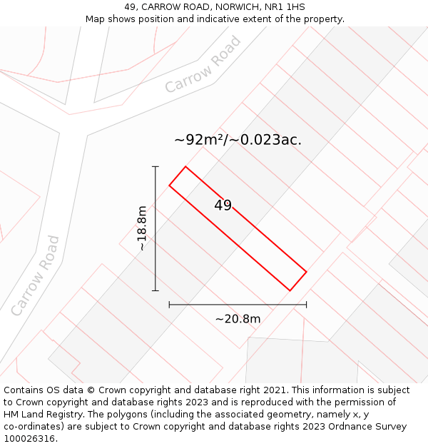 49, CARROW ROAD, NORWICH, NR1 1HS: Plot and title map