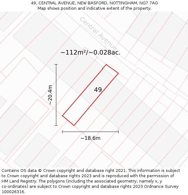 49, CENTRAL AVENUE, NEW BASFORD, NOTTINGHAM, NG7 7AG: Plot and title map