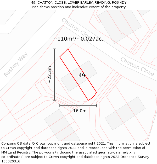49, CHATTON CLOSE, LOWER EARLEY, READING, RG6 4DY: Plot and title map