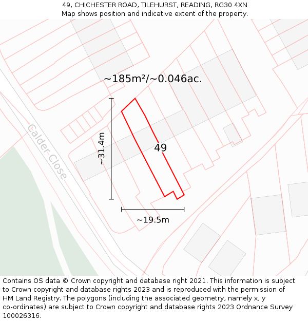 49, CHICHESTER ROAD, TILEHURST, READING, RG30 4XN: Plot and title map