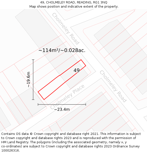 49, CHOLMELEY ROAD, READING, RG1 3NQ: Plot and title map