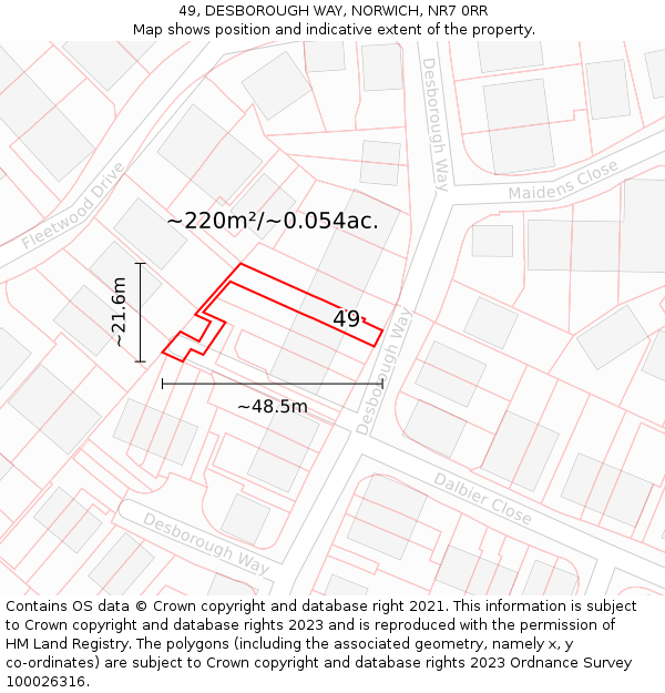49, DESBOROUGH WAY, NORWICH, NR7 0RR: Plot and title map