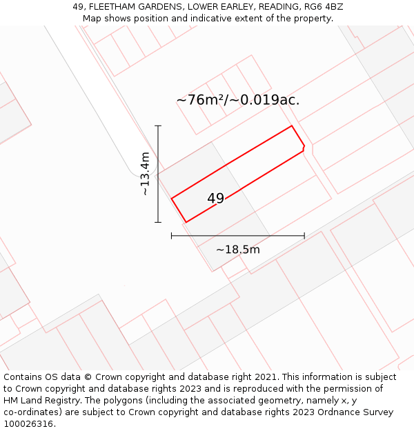 49, FLEETHAM GARDENS, LOWER EARLEY, READING, RG6 4BZ: Plot and title map