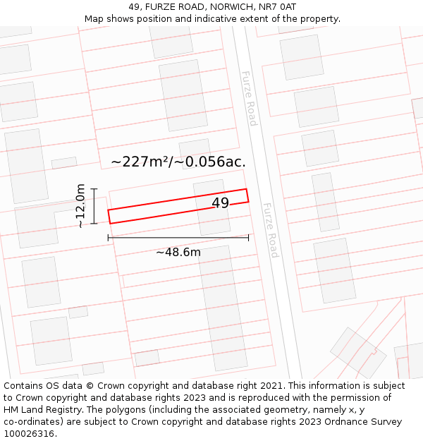 49, FURZE ROAD, NORWICH, NR7 0AT: Plot and title map