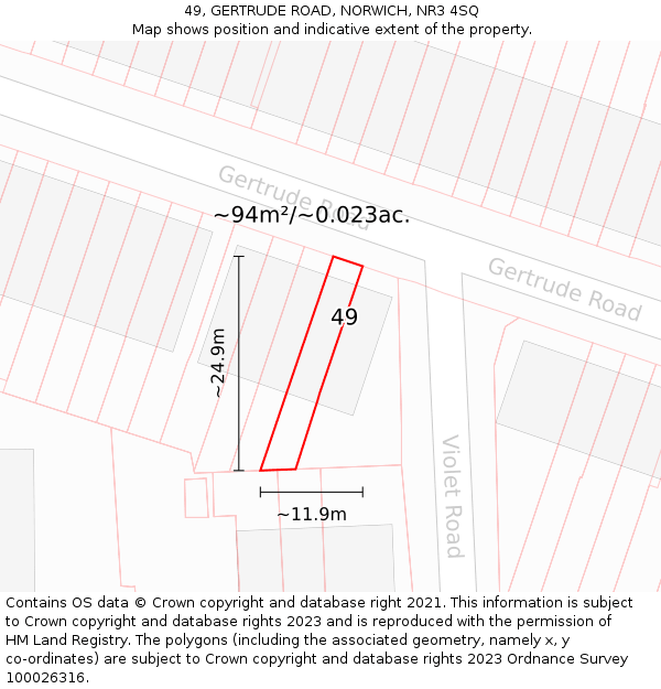 49, GERTRUDE ROAD, NORWICH, NR3 4SQ: Plot and title map