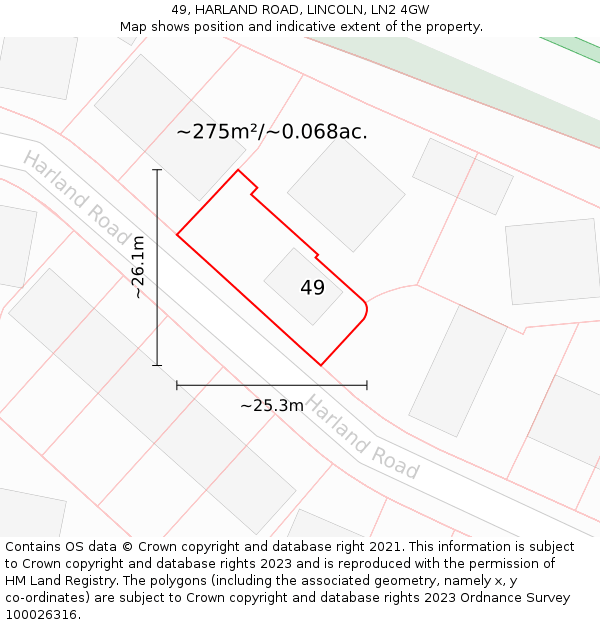 49, HARLAND ROAD, LINCOLN, LN2 4GW: Plot and title map