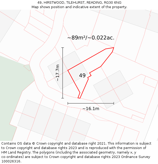 49, HIRSTWOOD, TILEHURST, READING, RG30 6NG: Plot and title map