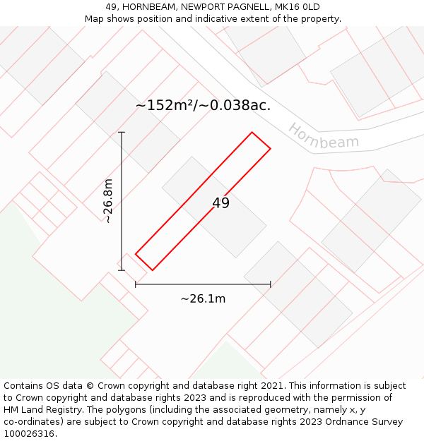 49, HORNBEAM, NEWPORT PAGNELL, MK16 0LD: Plot and title map
