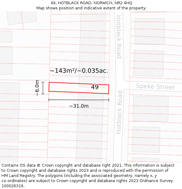 49, HOTBLACK ROAD, NORWICH, NR2 4HQ: Plot and title map