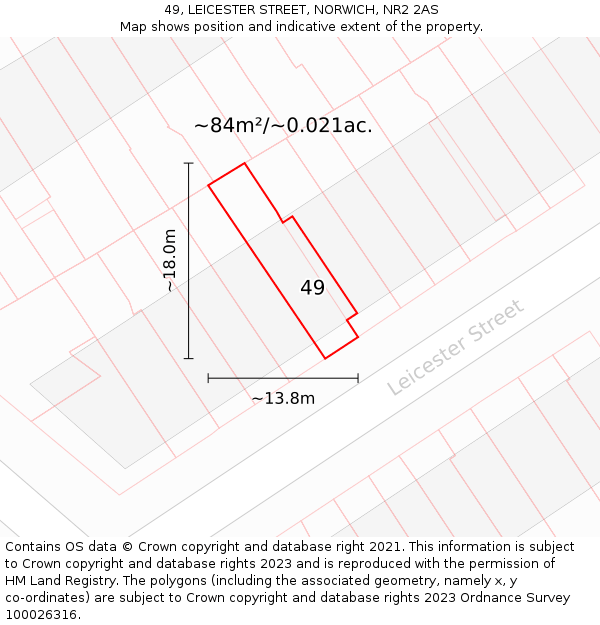 49, LEICESTER STREET, NORWICH, NR2 2AS: Plot and title map