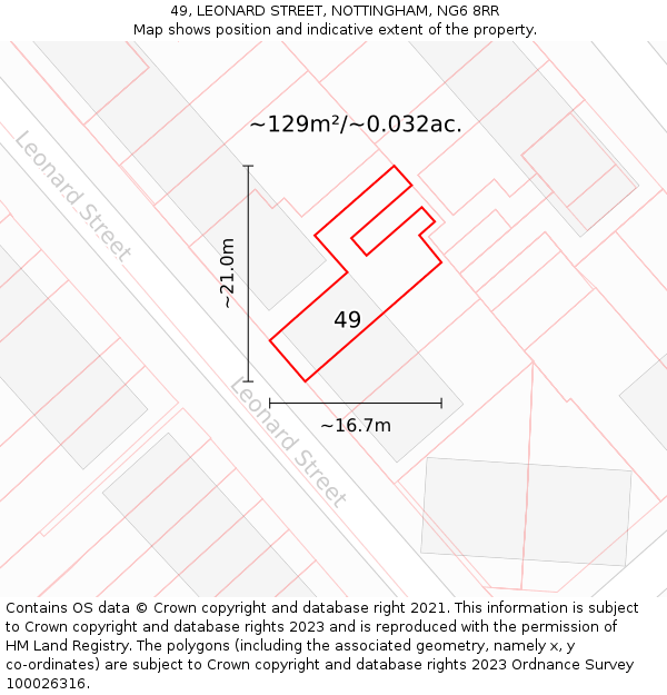 49, LEONARD STREET, NOTTINGHAM, NG6 8RR: Plot and title map