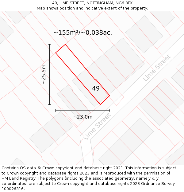 49, LIME STREET, NOTTINGHAM, NG6 8FX: Plot and title map