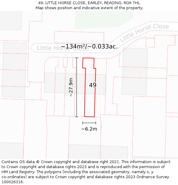 49, LITTLE HORSE CLOSE, EARLEY, READING, RG6 7HL: Plot and title map