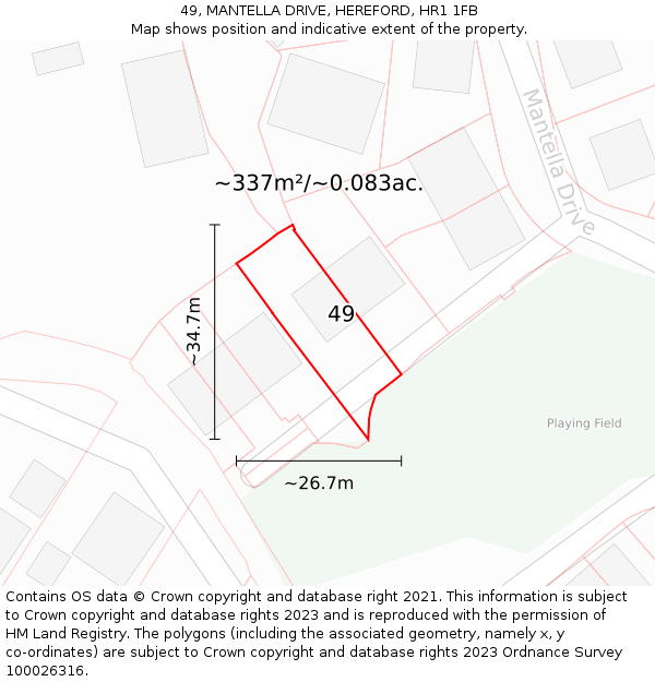 49, MANTELLA DRIVE, HEREFORD, HR1 1FB: Plot and title map