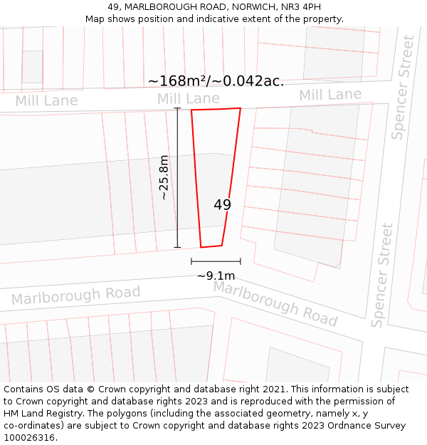 49, MARLBOROUGH ROAD, NORWICH, NR3 4PH: Plot and title map