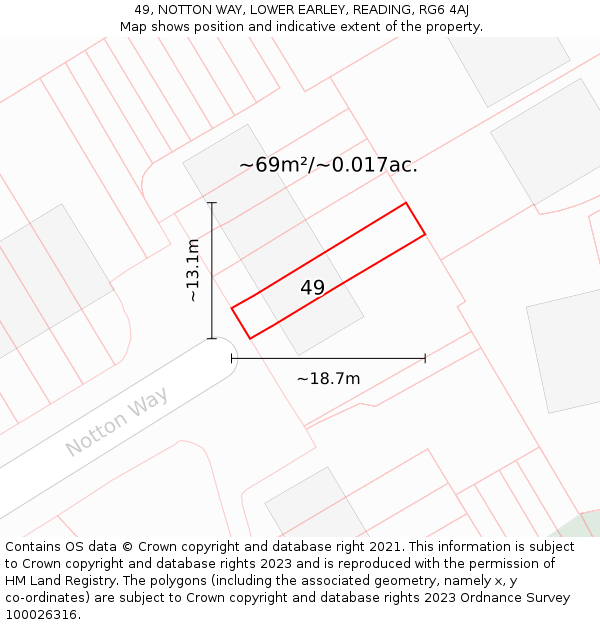 49, NOTTON WAY, LOWER EARLEY, READING, RG6 4AJ: Plot and title map