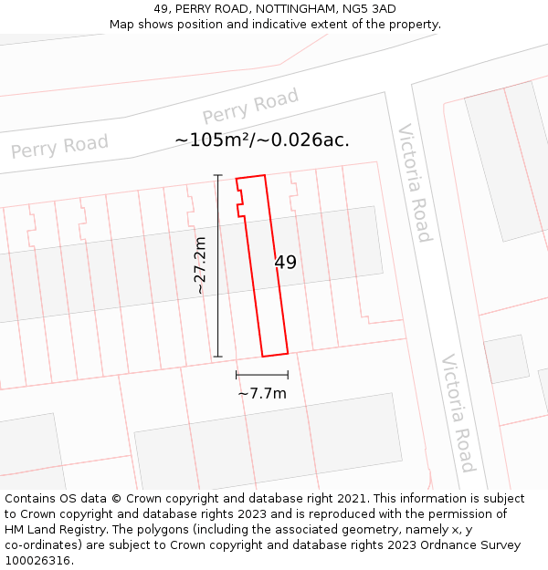 49, PERRY ROAD, NOTTINGHAM, NG5 3AD: Plot and title map