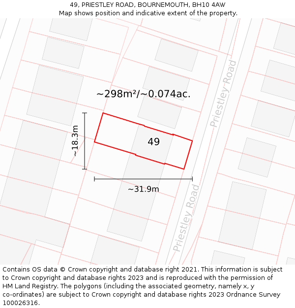 49, PRIESTLEY ROAD, BOURNEMOUTH, BH10 4AW: Plot and title map