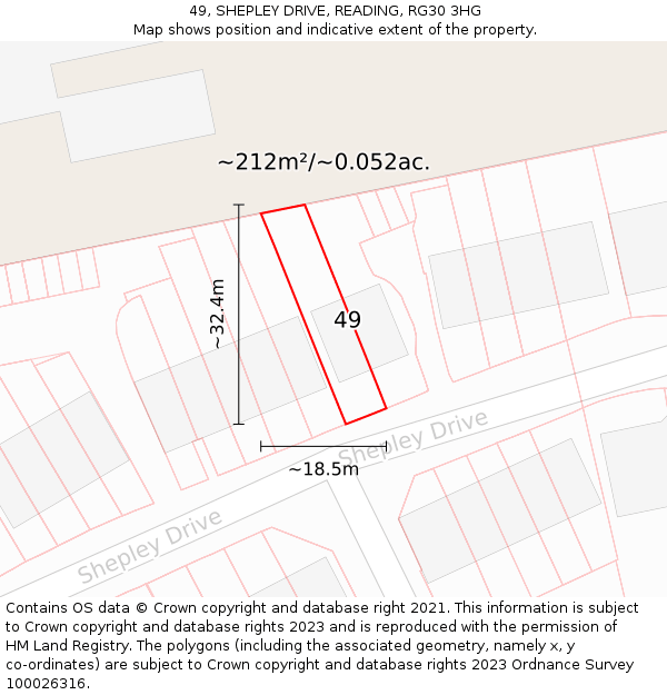 49, SHEPLEY DRIVE, READING, RG30 3HG: Plot and title map
