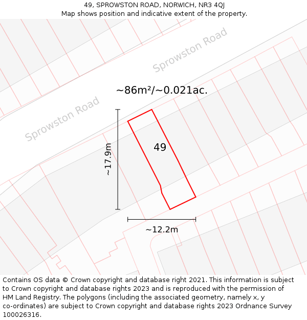 49, SPROWSTON ROAD, NORWICH, NR3 4QJ: Plot and title map