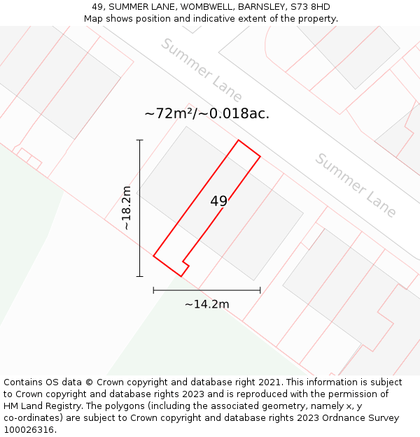 49, SUMMER LANE, WOMBWELL, BARNSLEY, S73 8HD: Plot and title map