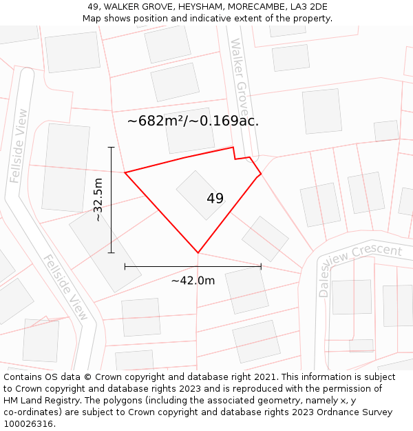 49, WALKER GROVE, HEYSHAM, MORECAMBE, LA3 2DE: Plot and title map