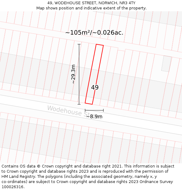 49, WODEHOUSE STREET, NORWICH, NR3 4TY: Plot and title map