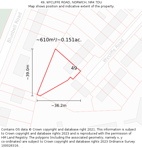 49, WYCLIFFE ROAD, NORWICH, NR4 7DU: Plot and title map