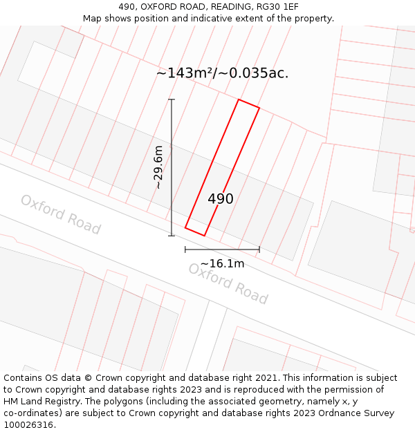 490, OXFORD ROAD, READING, RG30 1EF: Plot and title map