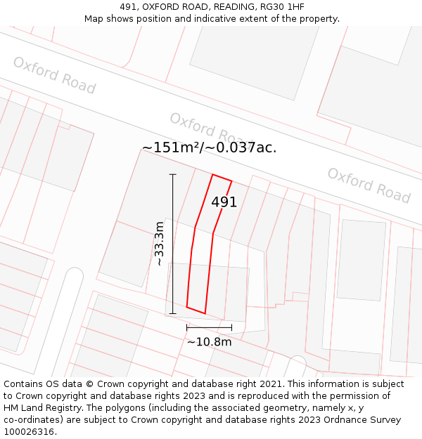 491, OXFORD ROAD, READING, RG30 1HF: Plot and title map