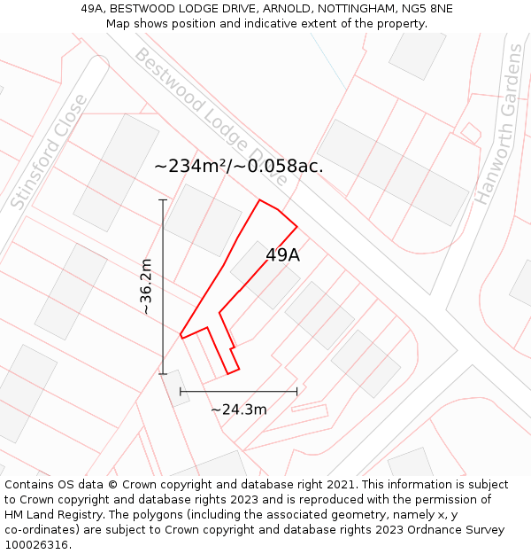 49A, BESTWOOD LODGE DRIVE, ARNOLD, NOTTINGHAM, NG5 8NE: Plot and title map