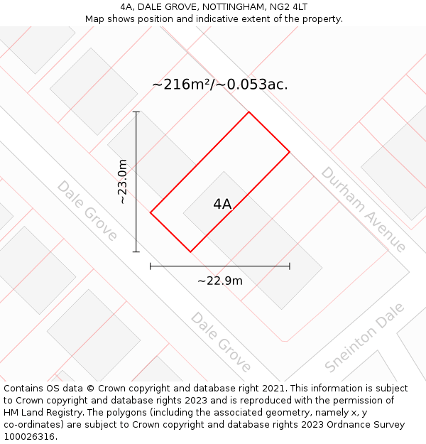4A, DALE GROVE, NOTTINGHAM, NG2 4LT: Plot and title map