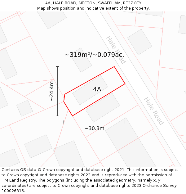 4A, HALE ROAD, NECTON, SWAFFHAM, PE37 8EY: Plot and title map