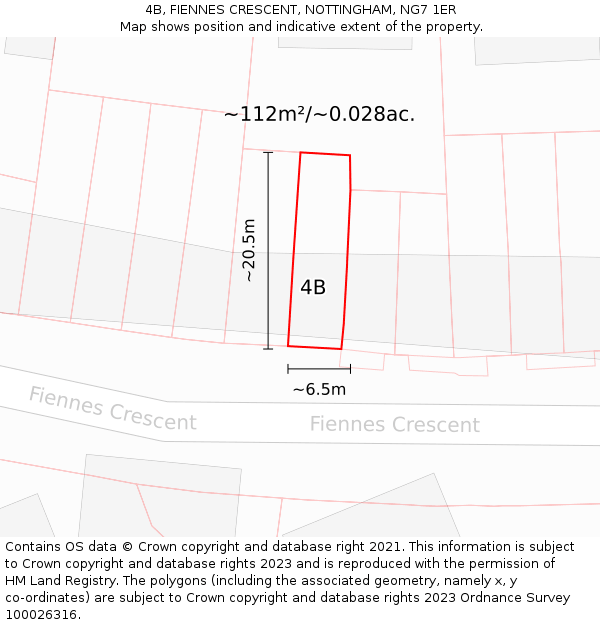 4B, FIENNES CRESCENT, NOTTINGHAM, NG7 1ER: Plot and title map
