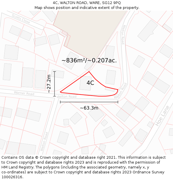 4C, WALTON ROAD, WARE, SG12 9PQ: Plot and title map