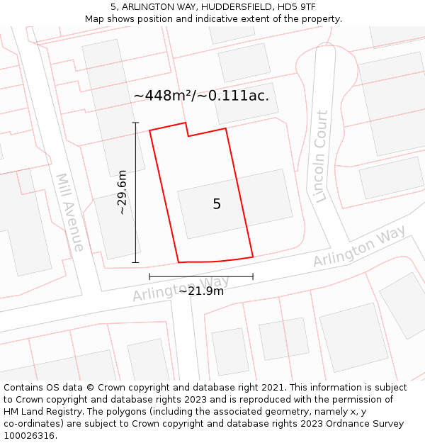 5, ARLINGTON WAY, HUDDERSFIELD, HD5 9TF: Plot and title map