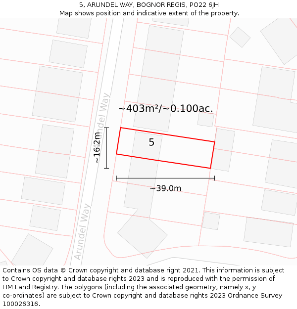 5, ARUNDEL WAY, BOGNOR REGIS, PO22 6JH: Plot and title map