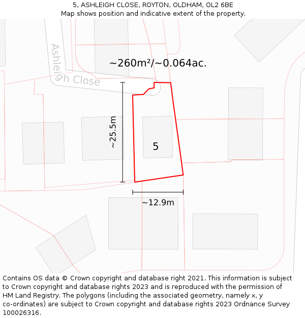 5, ASHLEIGH CLOSE, ROYTON, OLDHAM, OL2 6BE: Plot and title map