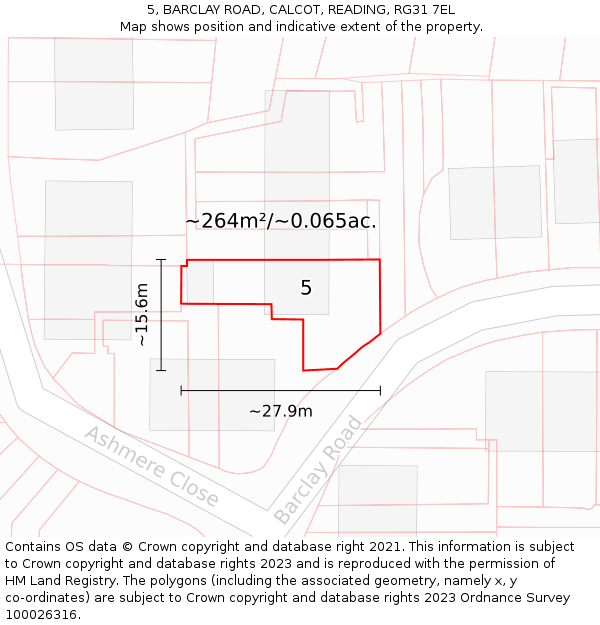 5, BARCLAY ROAD, CALCOT, READING, RG31 7EL: Plot and title map
